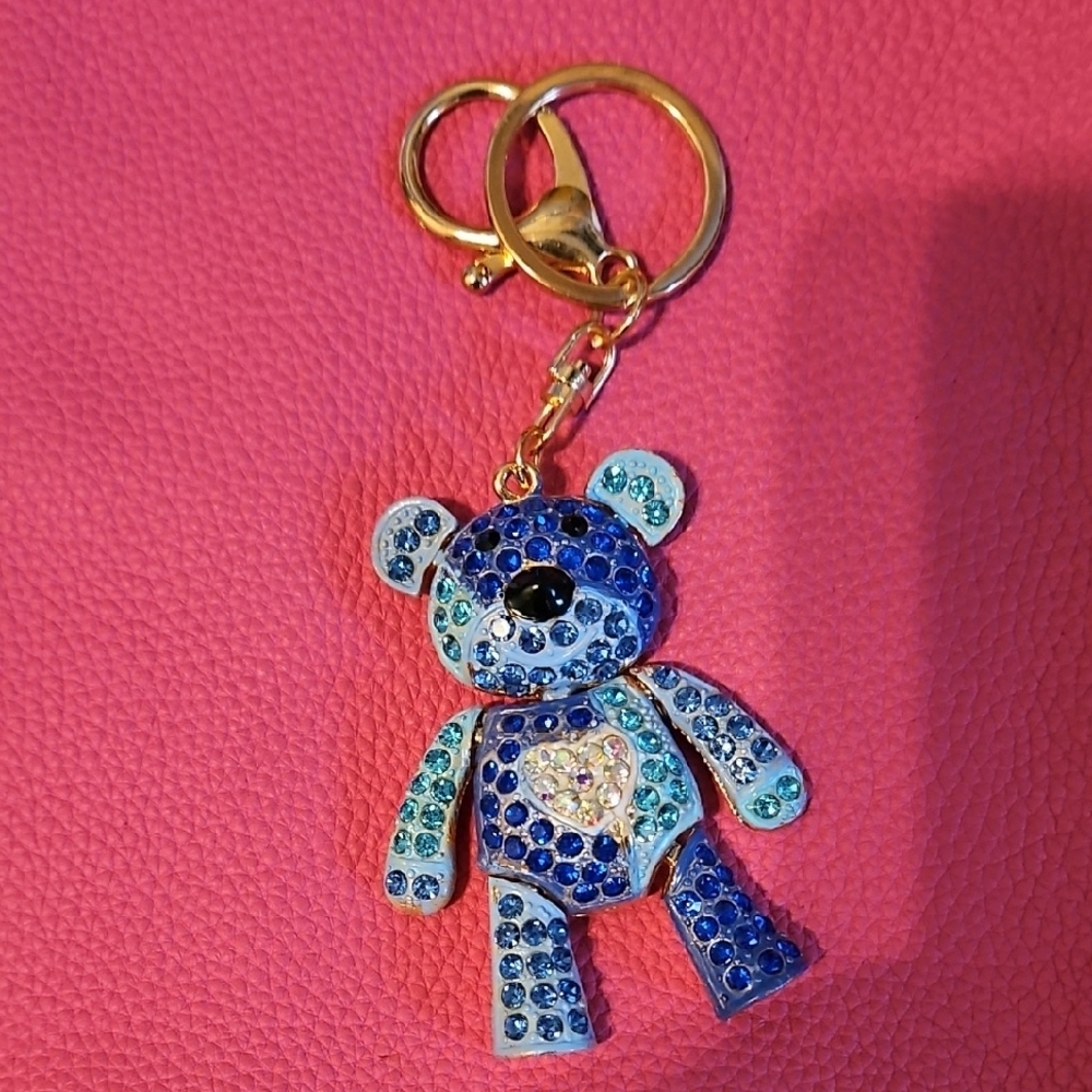 Blue Crystal Bear Keychain